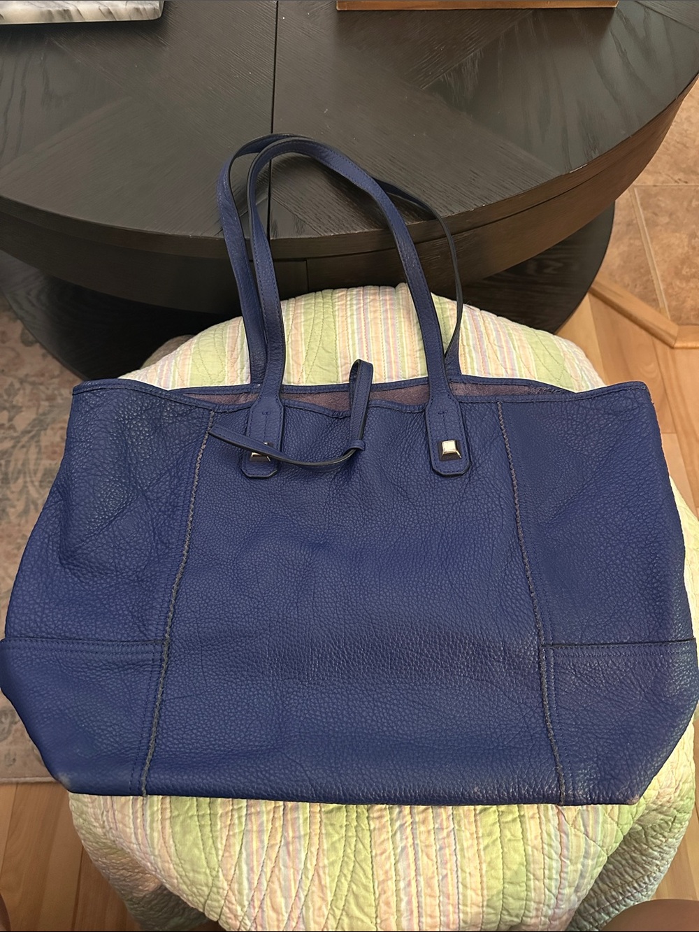 Stella & Dot Navy Blue Pebbled Leather Tote